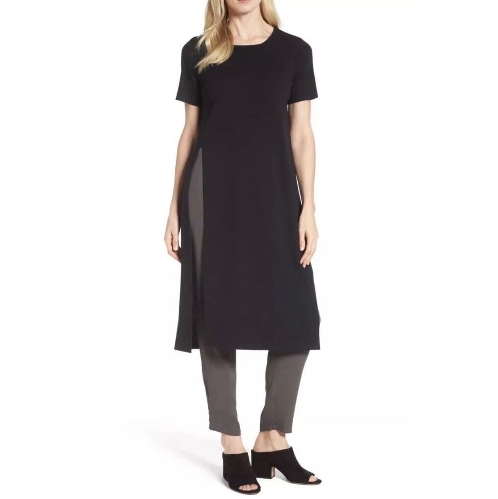 NWT Eileen Fisher Longline Black Tunic Size L 100% Wool Quiet Luxury Minimalism